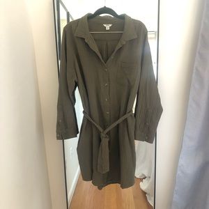 Gauze, Army / Olive Green Button Up Dress
